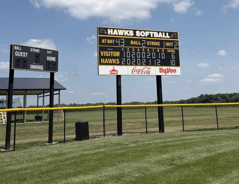Central Lee Hawks softball scoreboard