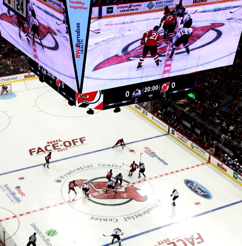 Fair-Play center-hung LED video board over the ice at Prudential Center, home of the New Jersey Devils